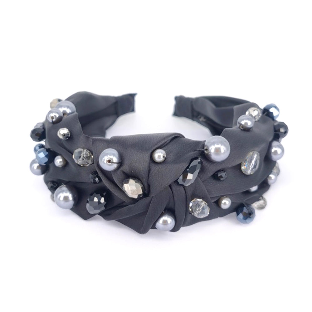 iLLASPARKZ Pearl Multi Bead Embellished Knot Burnout Headband