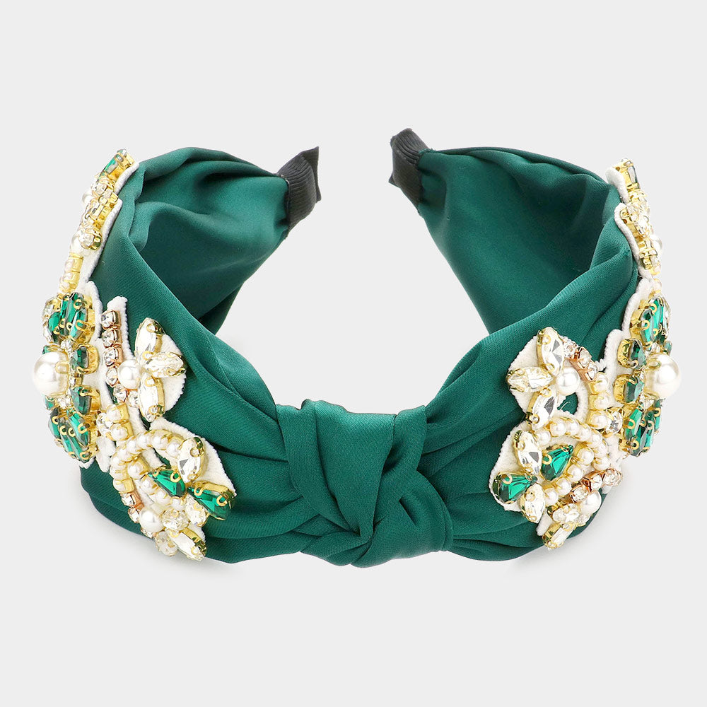 iLLASPARKZ Pearl Stone Embellished Flower Burnout Knot Headband