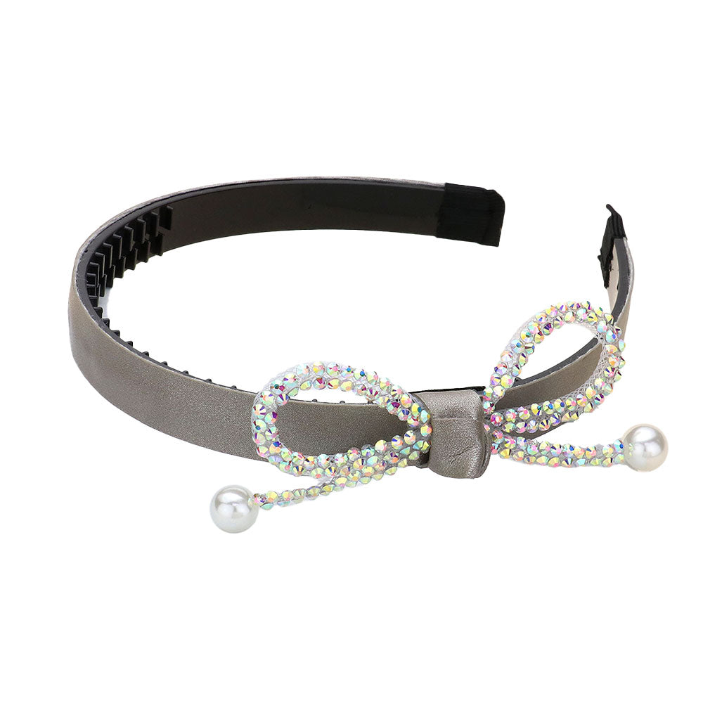 iLLASPARKZ Bling Studded Pearl Tip Bow Accented Headband