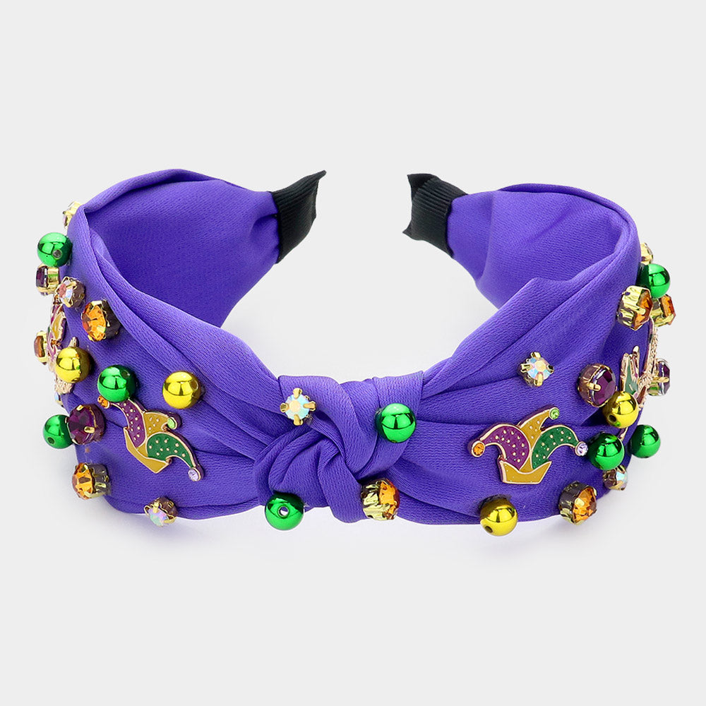 iLLASPARKZ Mardi Gras Stone Fleur de Lis Knot Headband