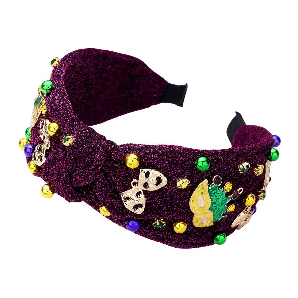 iLLASPARKZ Mardi Gras Mask Crown Sparkle Knot Headband