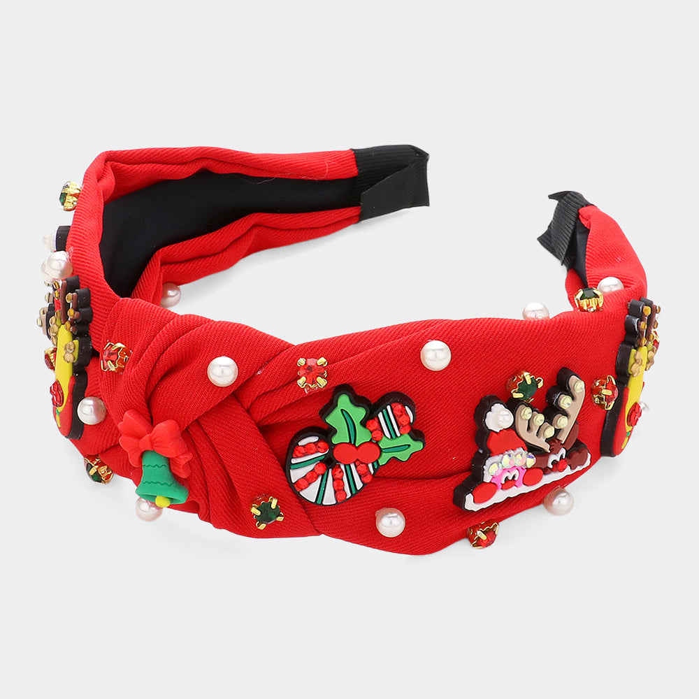 iLLASPARKZ Christmas Theme Polymer Clay Pearl Embellished Knot Headband