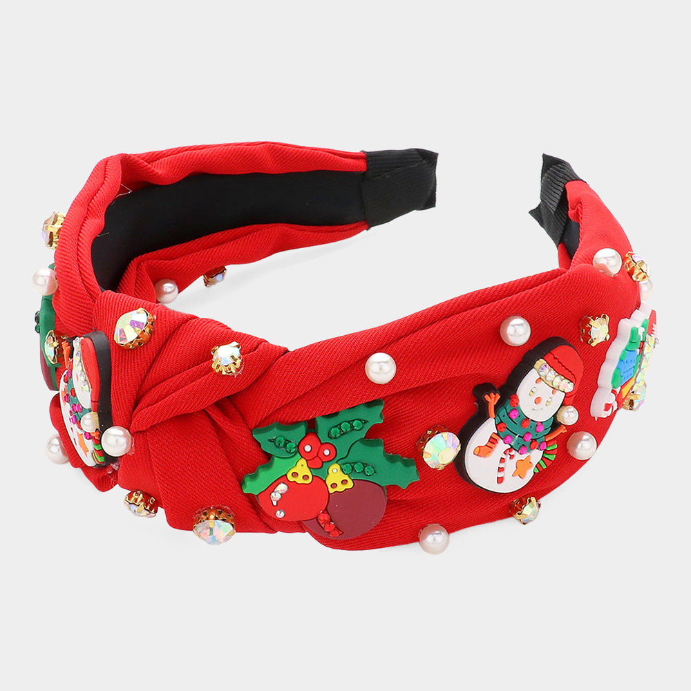 iLLASPARKZ Christamas Theme Polymer Clay Charm Pearl Embellished Knot Headband