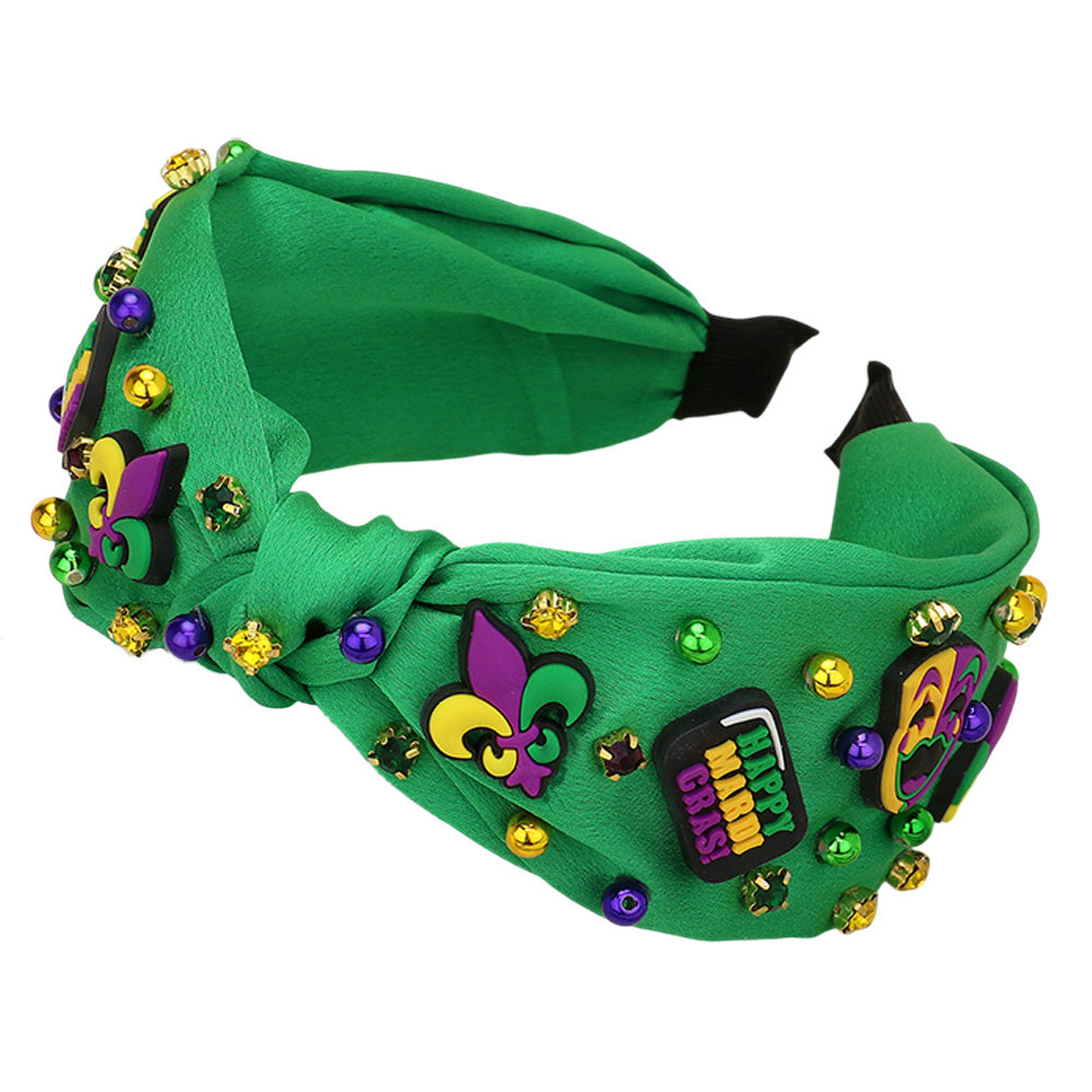 iLLASPARKZ Mardi Gras Charm Stone Cluster Embellished Knot Headband