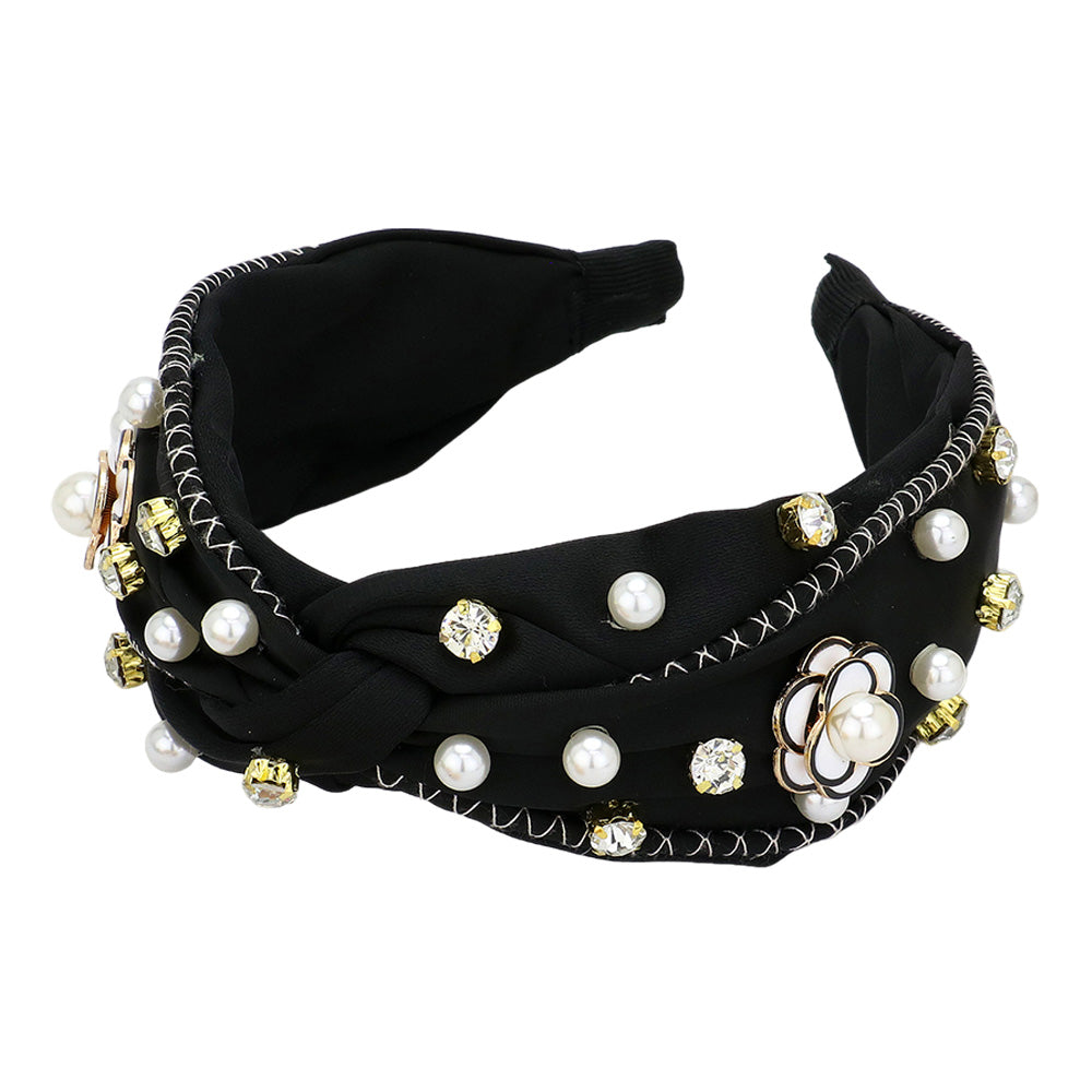 iLLASPARKZ Pearl Stone Cluster Flower Embellished Knot Headband