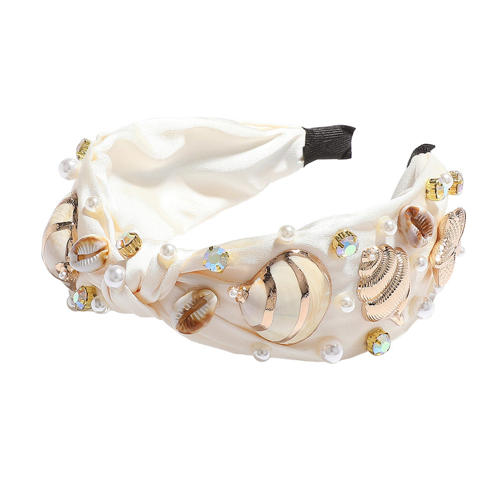 iLLASPARKZ Sea Shell Puka Shell Starfish Pearl Stone Cluster Embellished Knot Headband