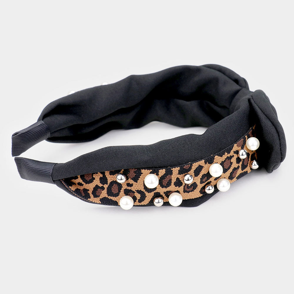 iLLASPARKZ Leopard Pearl Bow Headband