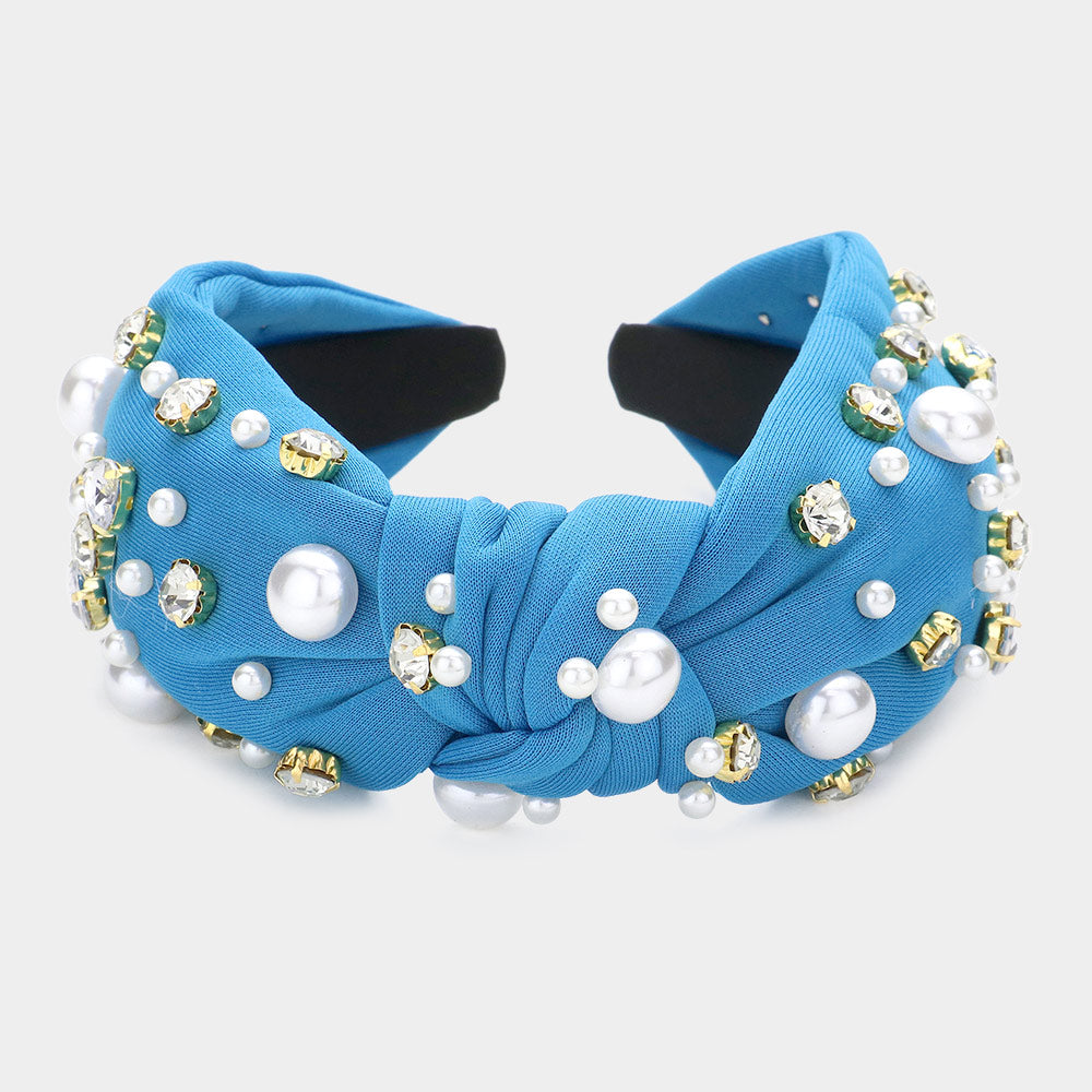 iLLASPARKZ Pearl Stone Embellished Burnout Knot Headband