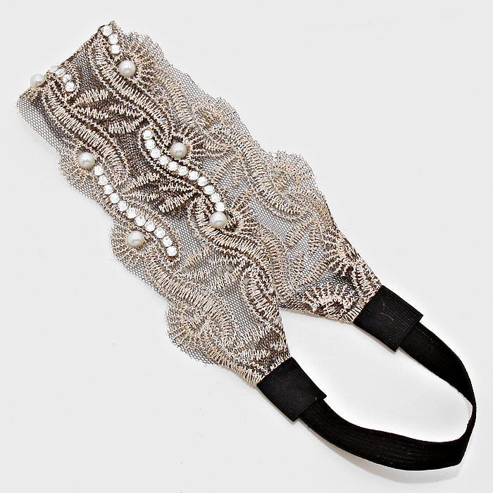 iLLASPARKZ Pearl Accented Lace Stretch Headband