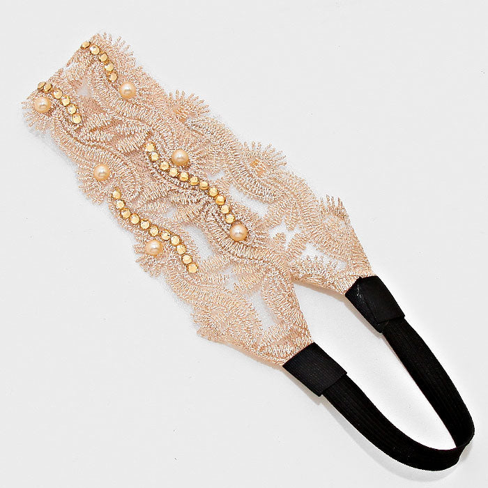 iLLASPARKZ Pearl Accented Lace Stretch Headband