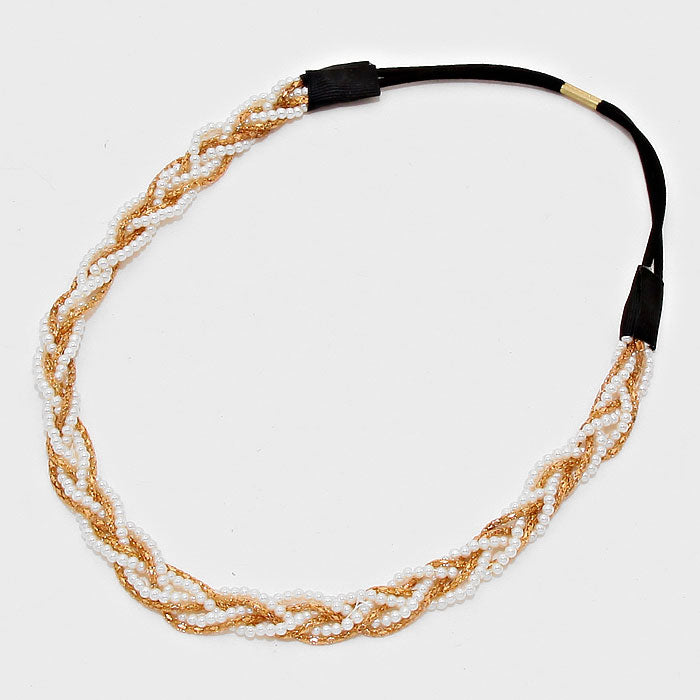 iLLASPARKZ Braided Pearl & Metal Chain Stretch Headband