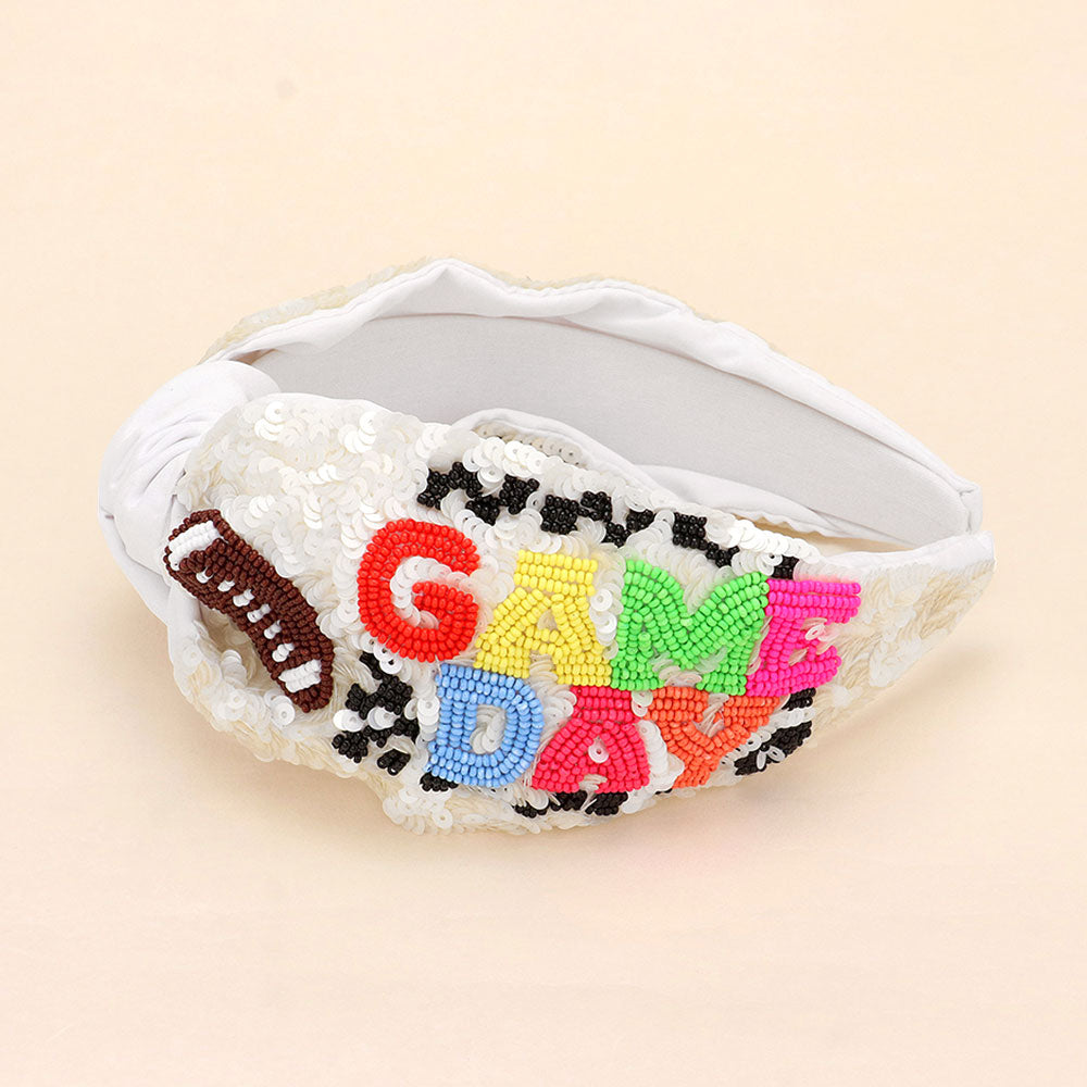 iLLASPARKZ Gameday Message Football Seed Beaded Sequin Knot Headband