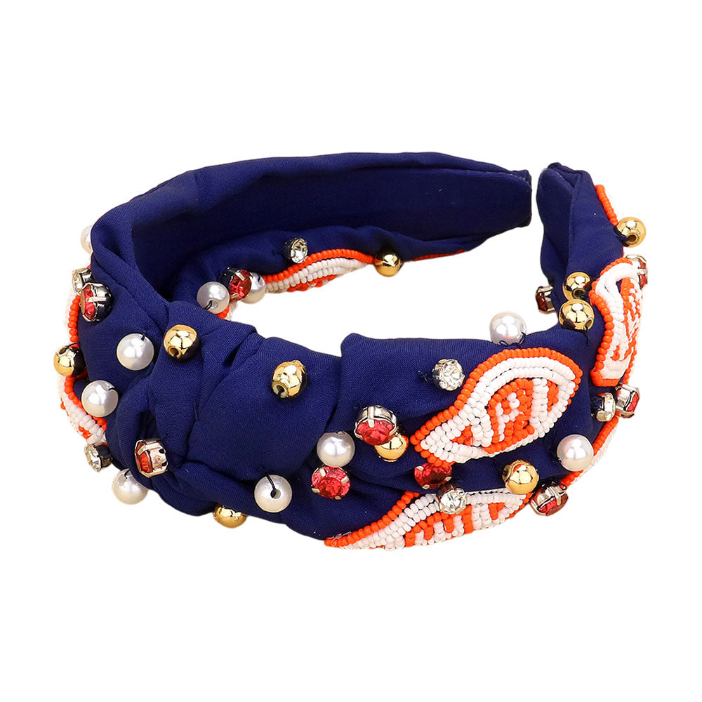 iLLASPARKZ Seed Beaded Football Pearl Stone Cluster Embellished Knot Headband