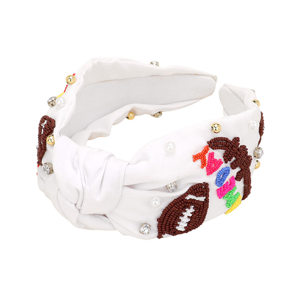 iLLASPARKZ Gameday Football Seed Beaded Pearl Metal Ball Stone Cluster Embellished Knot Headband