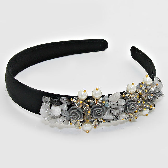 iLLASPARKZ Floral Bead Pearl Cluster Rose Headband