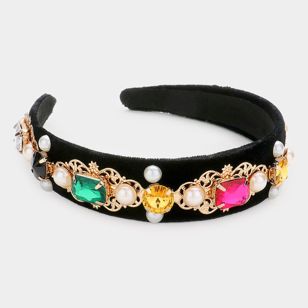 iLLASPARKZ Multi Stone Pearl Embellished Headband