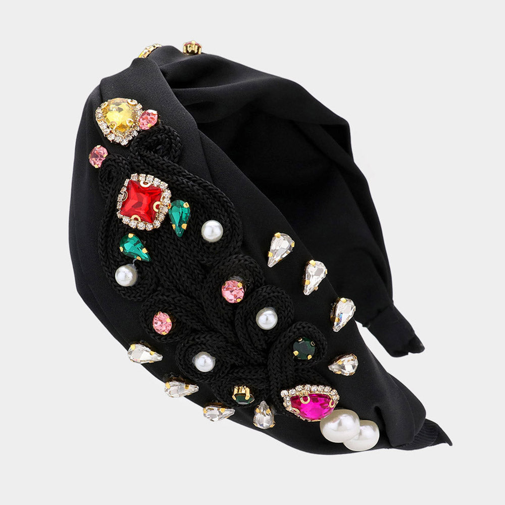 iLLASPARKZ Pearl Multi Stone Embellished Twisted Headband