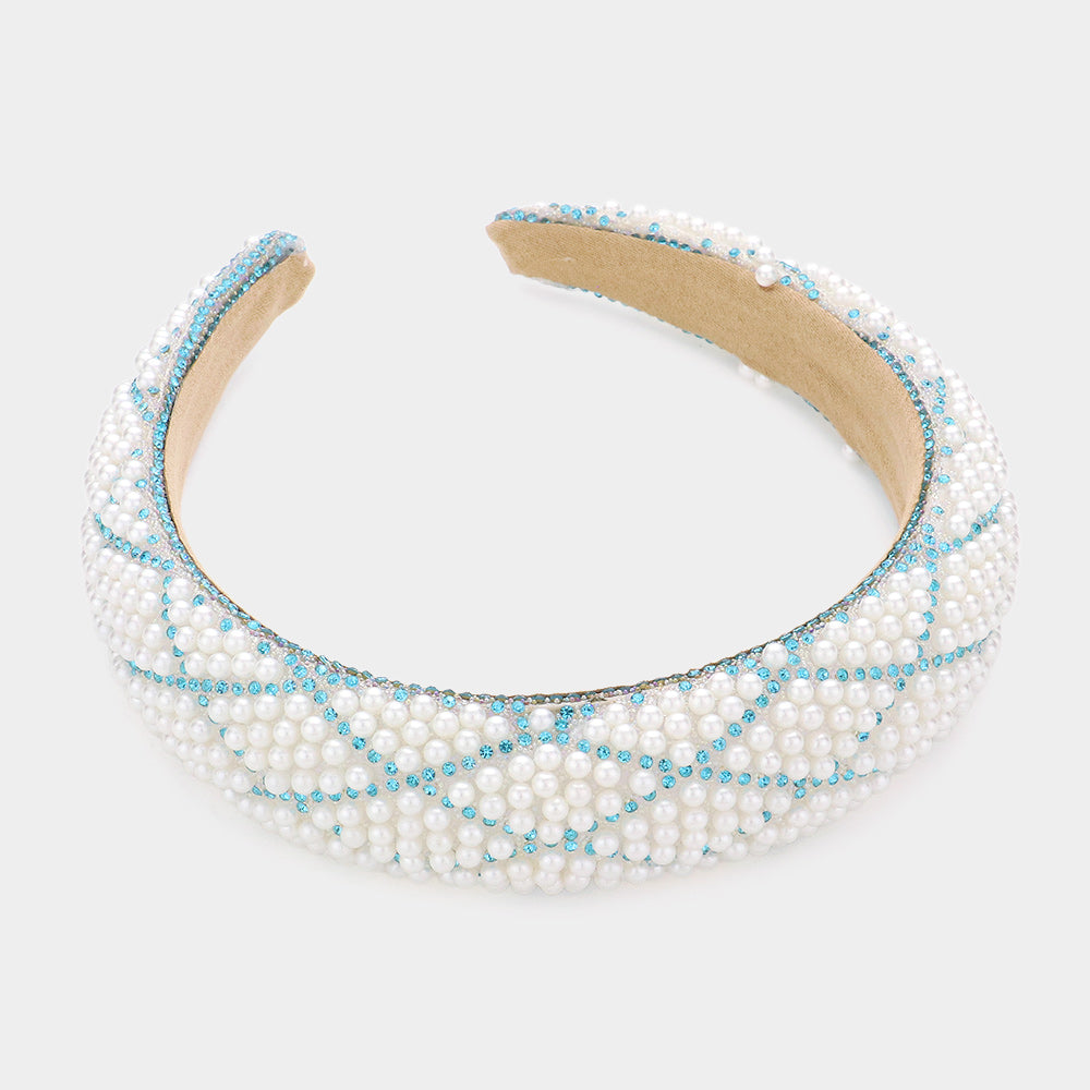 iLLASPARKZ Rhinestone Pointed Pearl Cluster Padded Headband