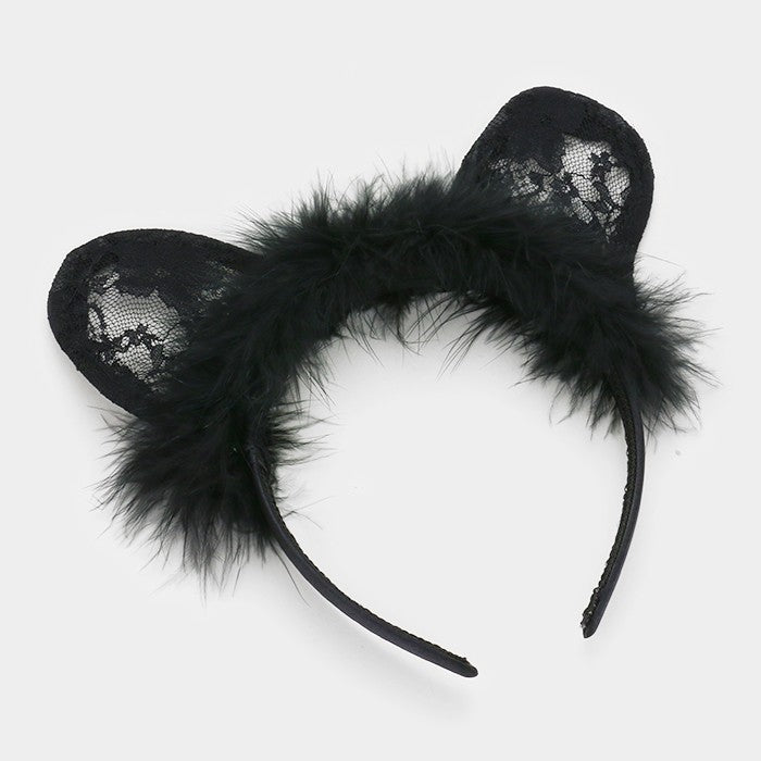 iLLASPARKZ Cat ears fur lace headband