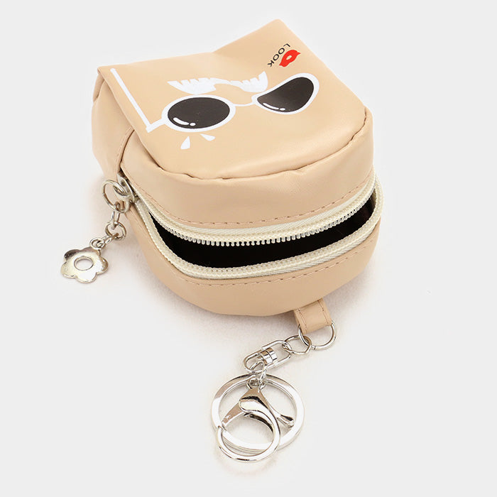 iLLASPARKZ Cute Face with Sunglasses Faux Leather Backpack Keychain