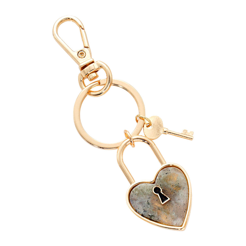 iLLASPARKZ Semi Precious Heart Lock Keychain / Bag Charm