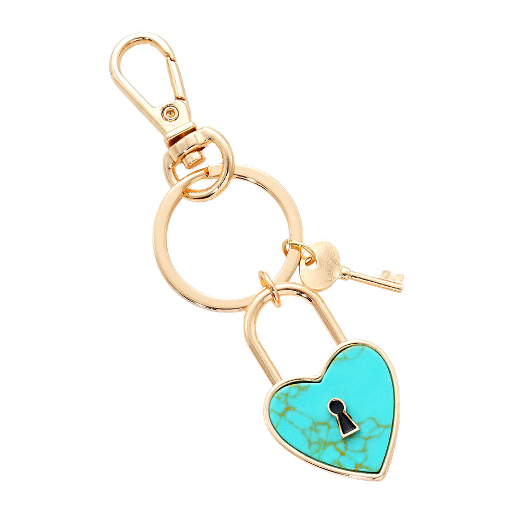 iLLASPARKZ Semi Precious Heart Lock Keychain / Bag Charm