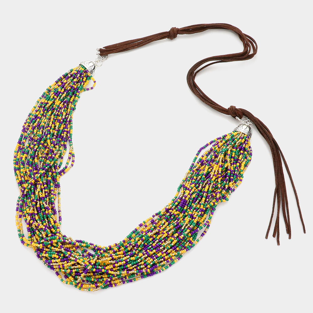 iLLASPARKZ Mardi Gras Multi Layered Seed Beaded Long Necklace