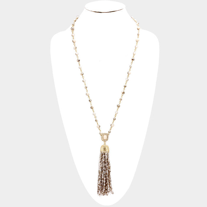 iLLASPARKZ Beaded Drop Faceted Bead Tassel Long Necklace