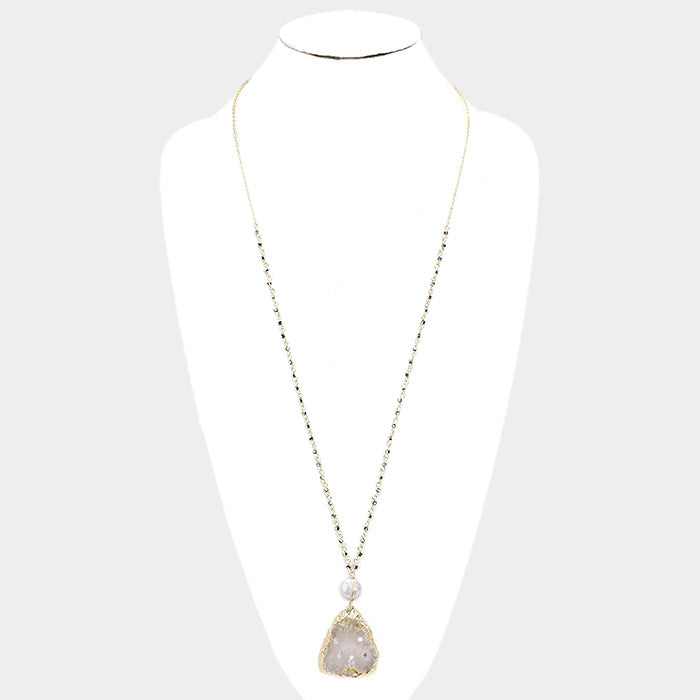 iLLASPARKZ Semi Precious Genuine Druzy Pendant Long Necklace