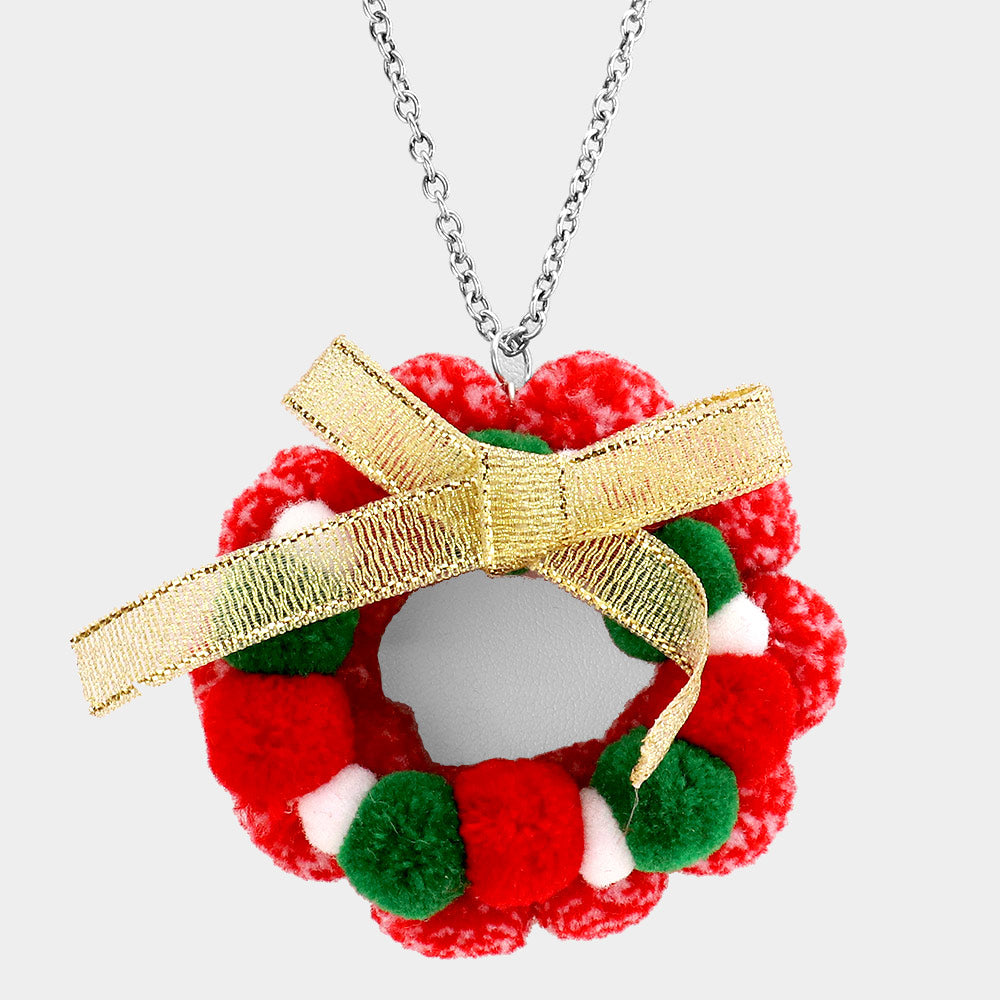 iLLASPARKZ Bow Pom Pom Wreath Long Pendant Necklace