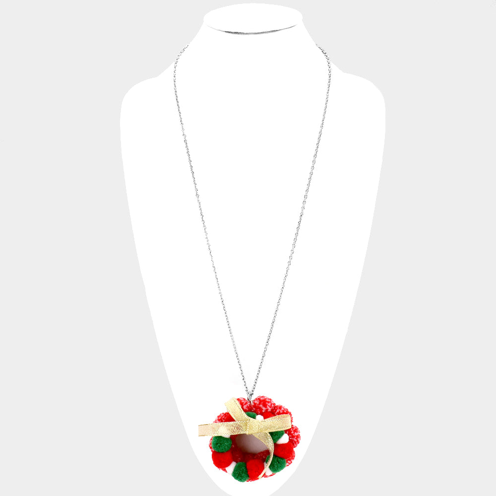 iLLASPARKZ Bow Pom Pom Wreath Long Pendant Necklace