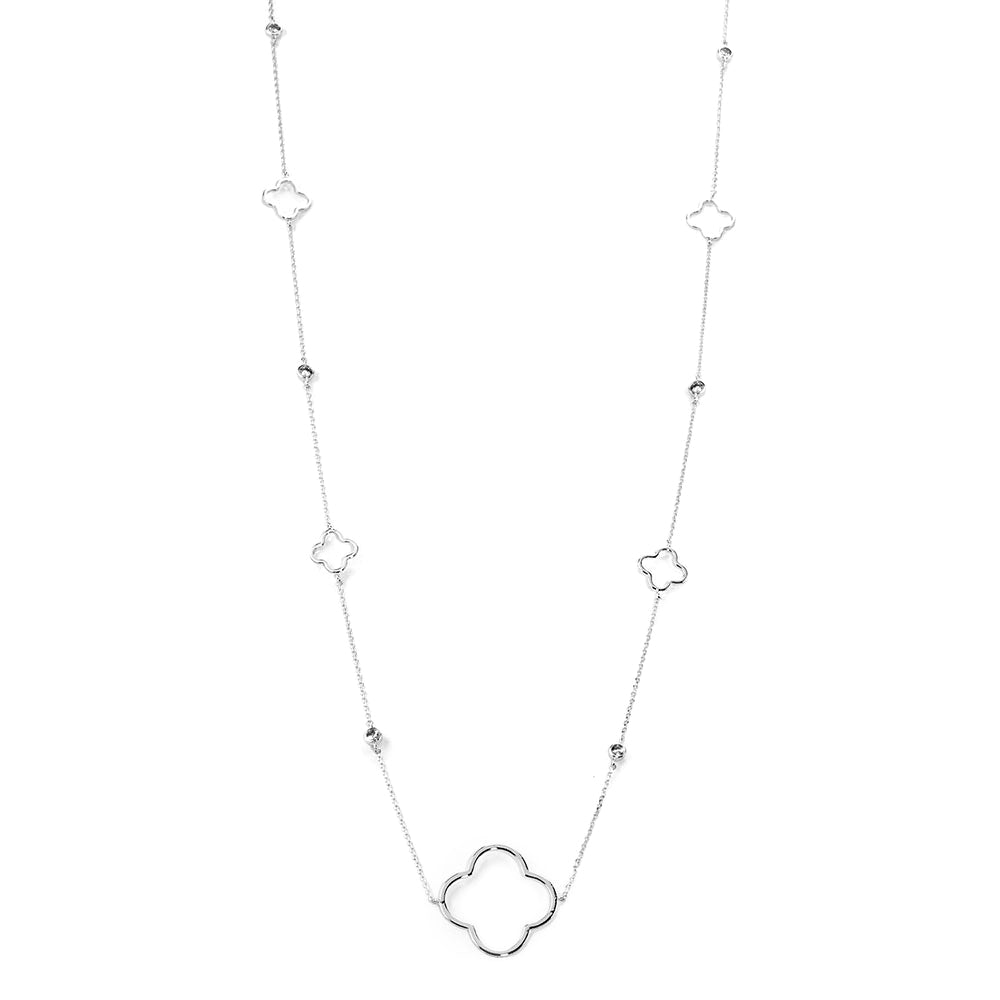 iLLASPARKZ White Gold Dipped Quatrefoil Round Stone Station Long Necklace