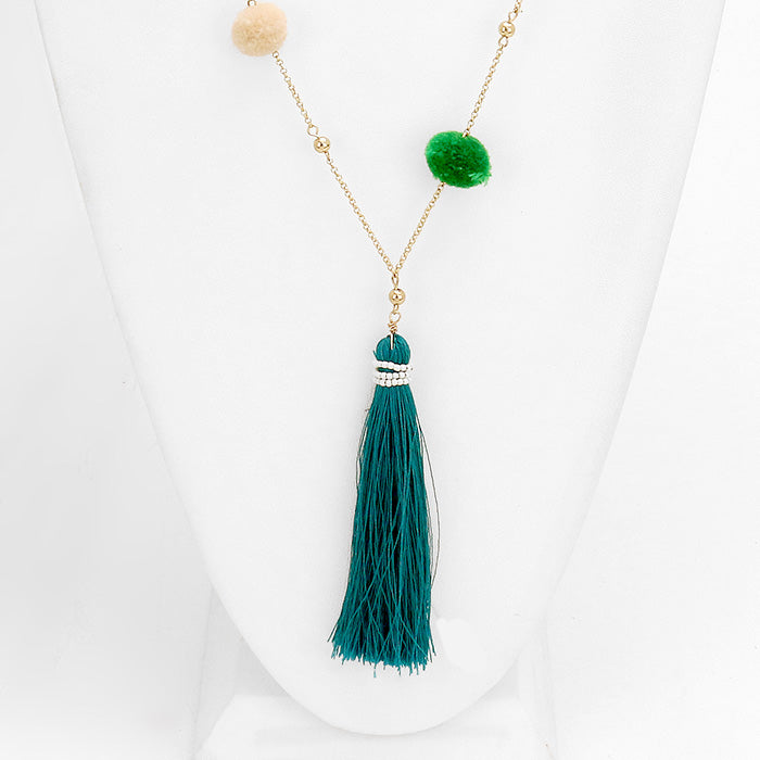 iLLASPARKZ Multi Color Pom Pom Drop Tassel Long Necklace