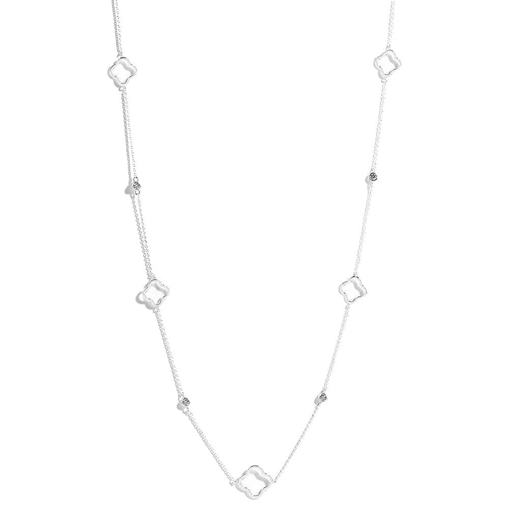 iLLASPARKZ White Gold Dipped Quatrefoil Round Stone Station Long Necklace