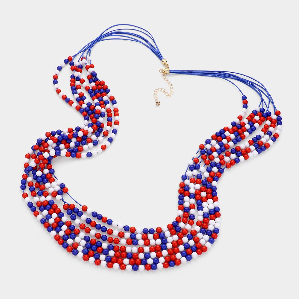 iLLASPARKZ American USA Flag Colored Beaded Multi Layered Long Necklace