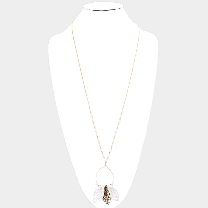 iLLASPARKZ Triple Oval Glitter Leather Teardrop Long Necklace