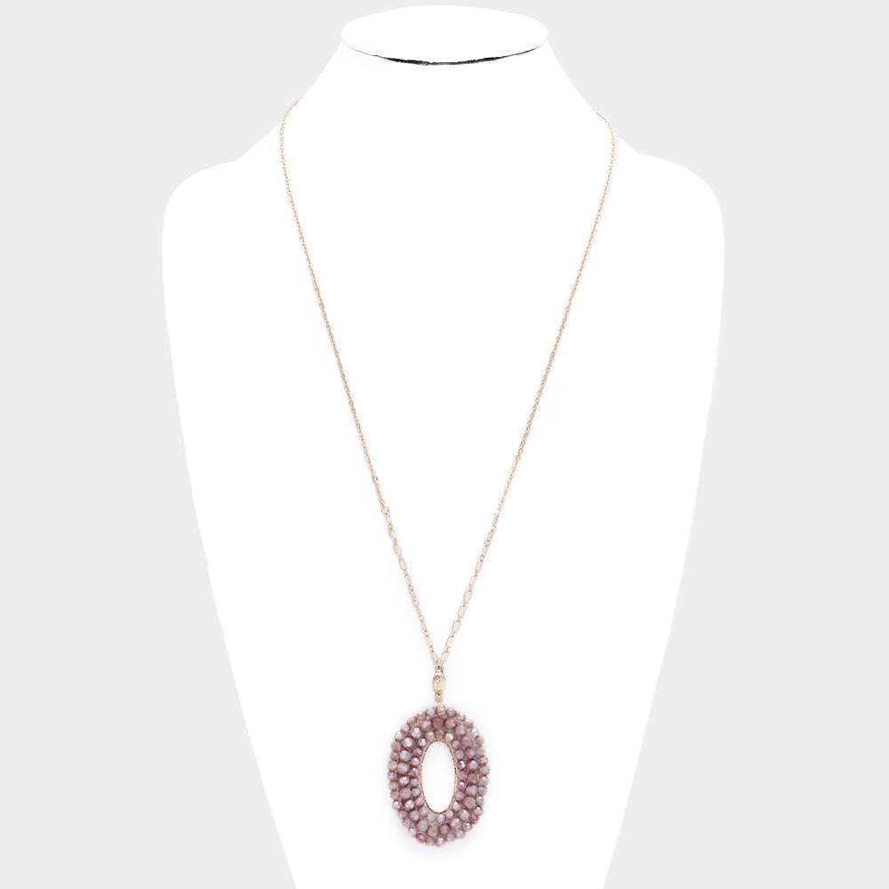 iLLASPARKZ Faceted Beaded Oval Shaped Pendant Long Necklace