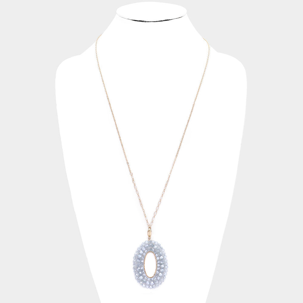 iLLASPARKZ Faceted Beaded Oval Shaped Pendant Long Necklace