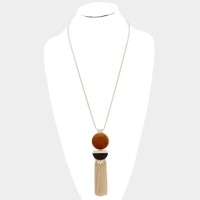 iLLASPARKZ Round Wood Chain Tassel Pendant Long Necklace