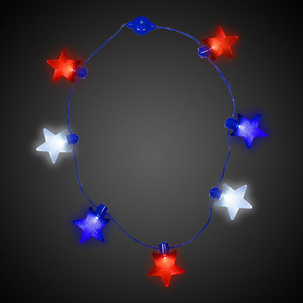 iLLASPARKZ Light Up American USA Flag Star Long Necklace