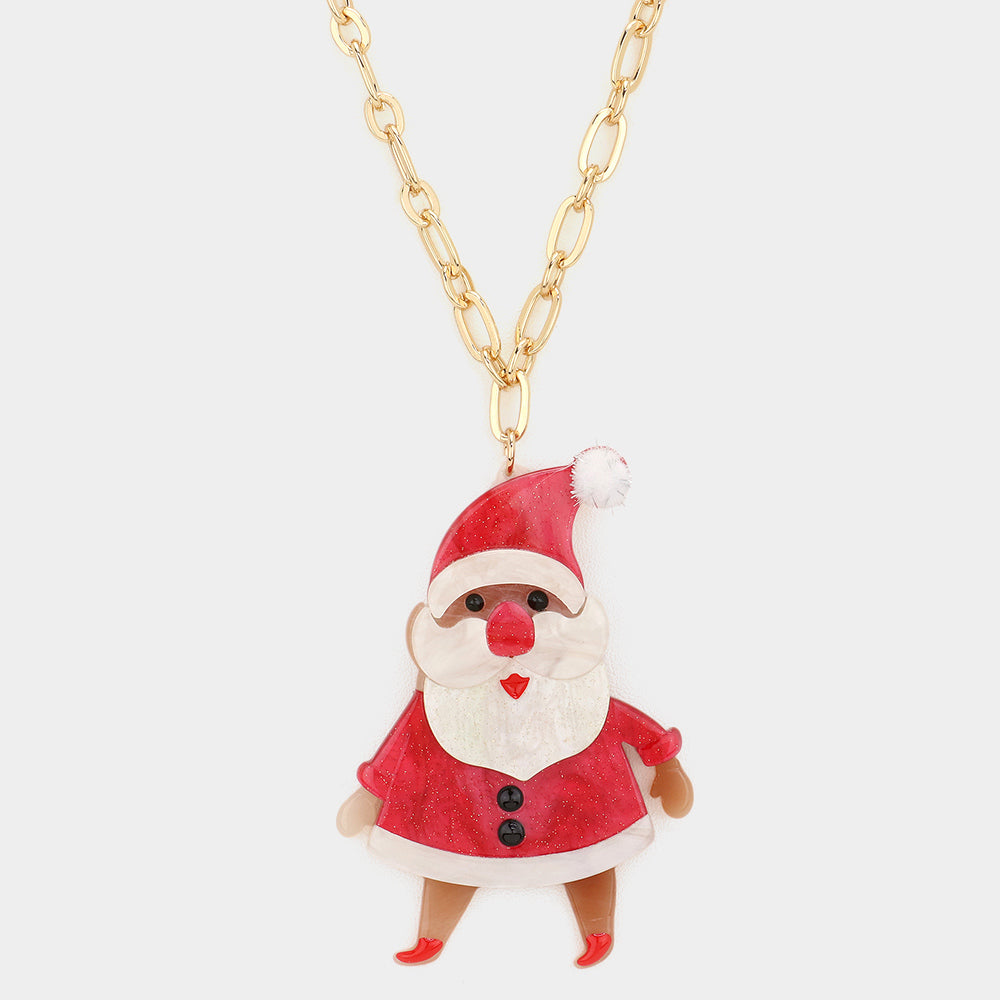 iLLASPARKZ Glittered Resin Christmas Santa Pendant Long Necklace