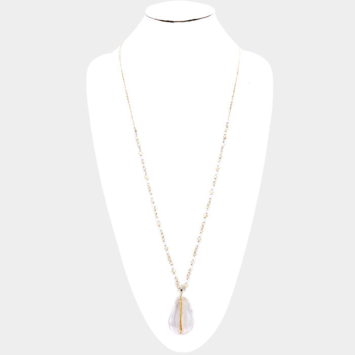 iLLASPARKZ Beaded Clear Lucite Teardrop Pendant Long Necklace