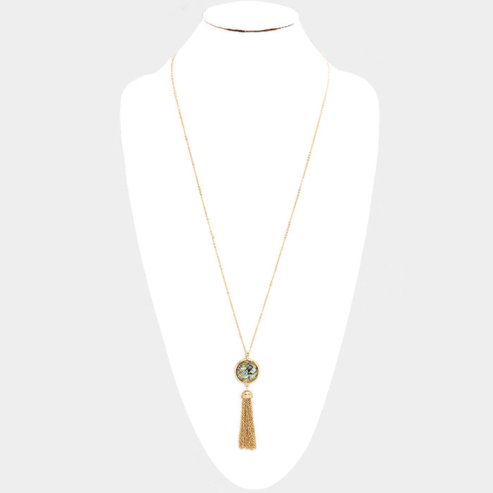 iLLASPARKZ Abalone Drop Chain Tassel Long Necklace