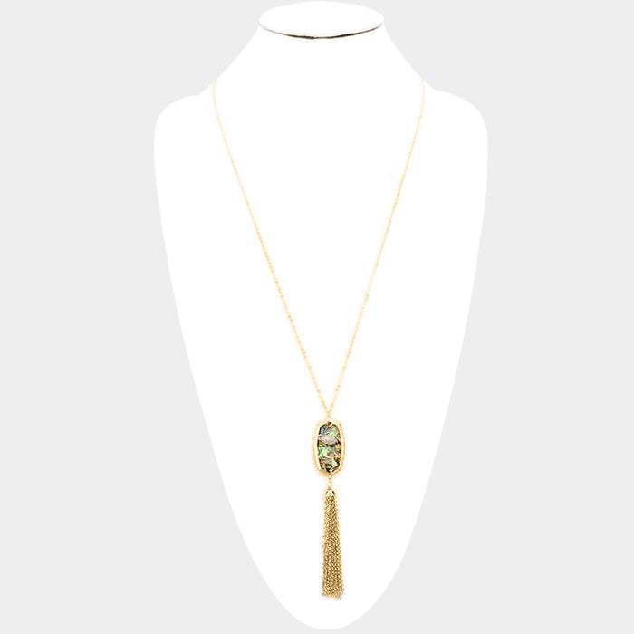 iLLASPARKZ Abalone Hexagon Bead Drop Chain Tassel Long Necklace