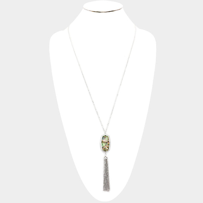 iLLASPARKZ Abalone Hexagon Bead Drop Chain Tassel Long Necklace