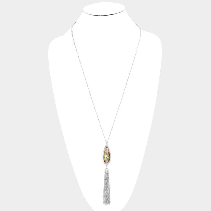 iLLASPARKZ Abalone Teardrop Chain Tassel Pendant Long Necklace