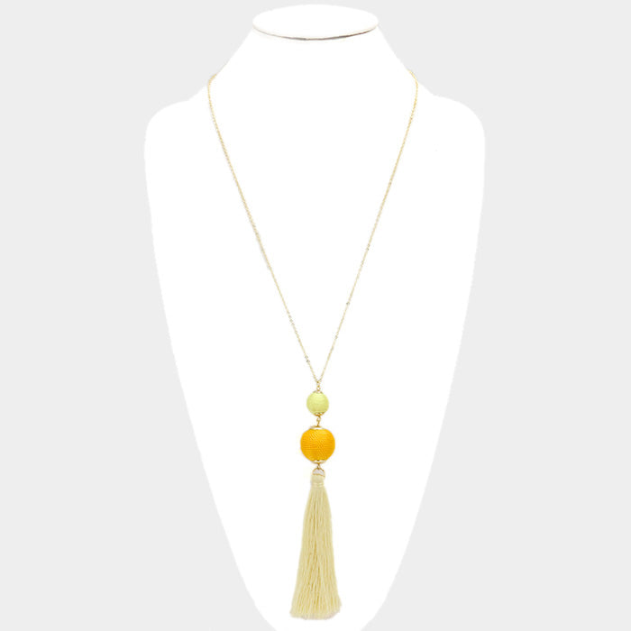 iLLASPARKZ Double thread ball & tassel drop long necklace