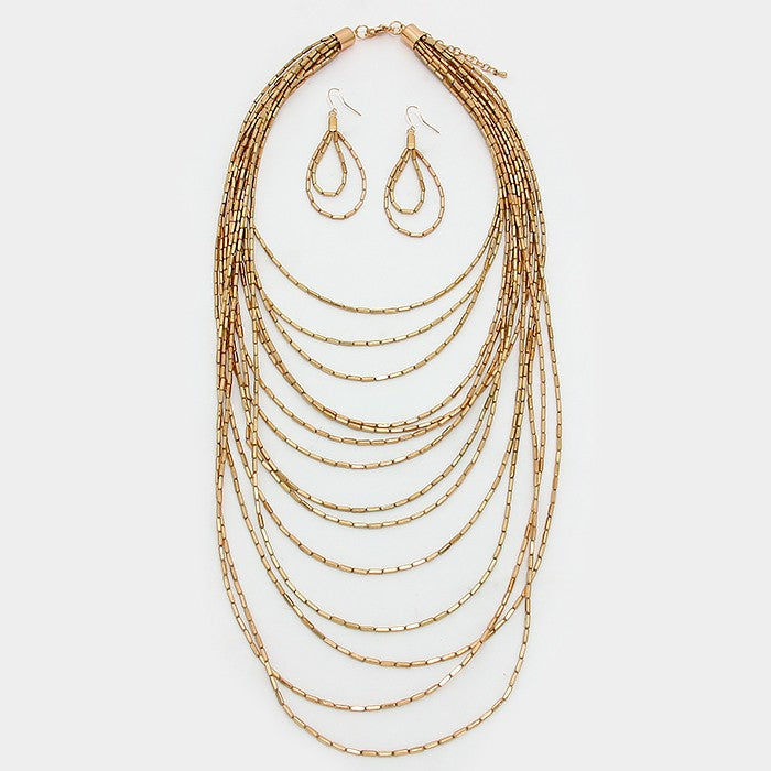 iLLASPARKZ Multi-Layer Metal Bead Strand Long Necklace