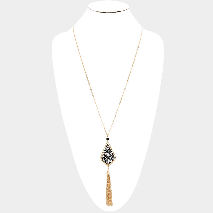 iLLASPARKZ Stone Cluster Teardrop Chain Tassel Long Necklace