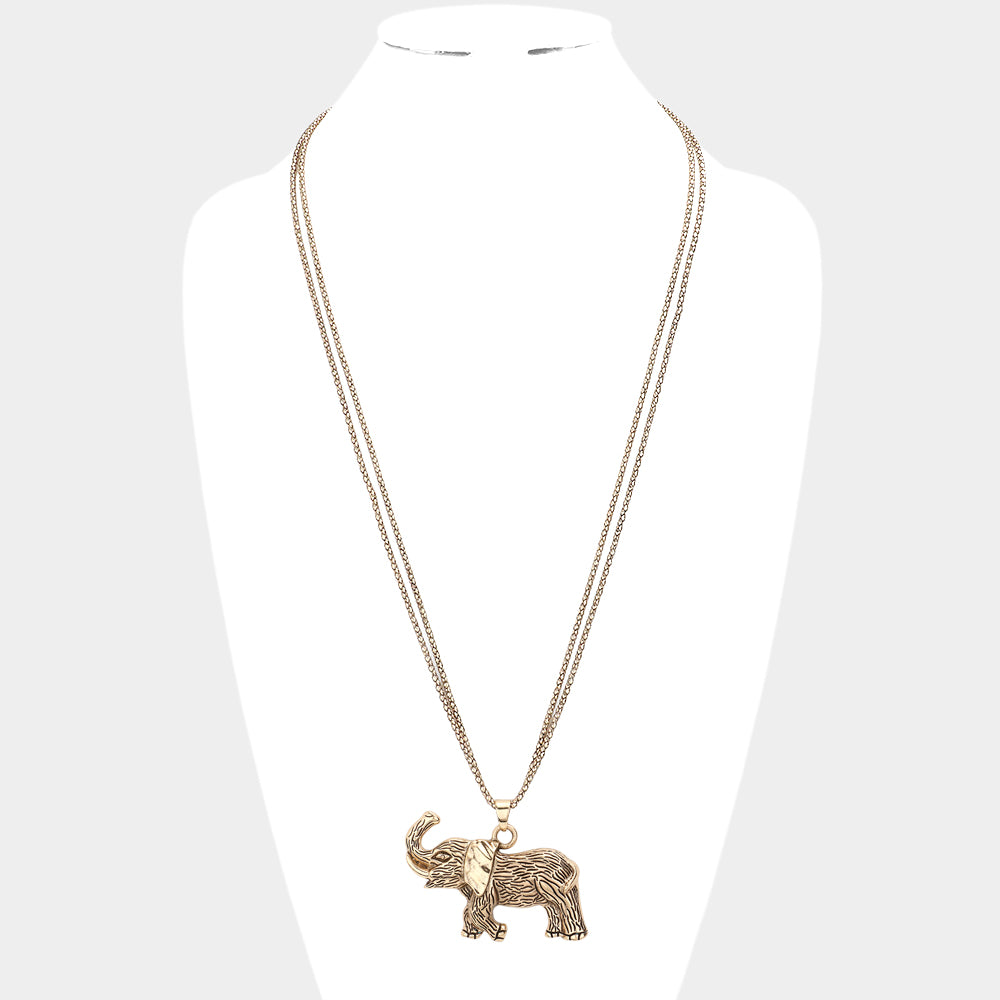 iLLASPARKZ Textured Metal Elephant Pendant Double Chain Metal Long Necklace